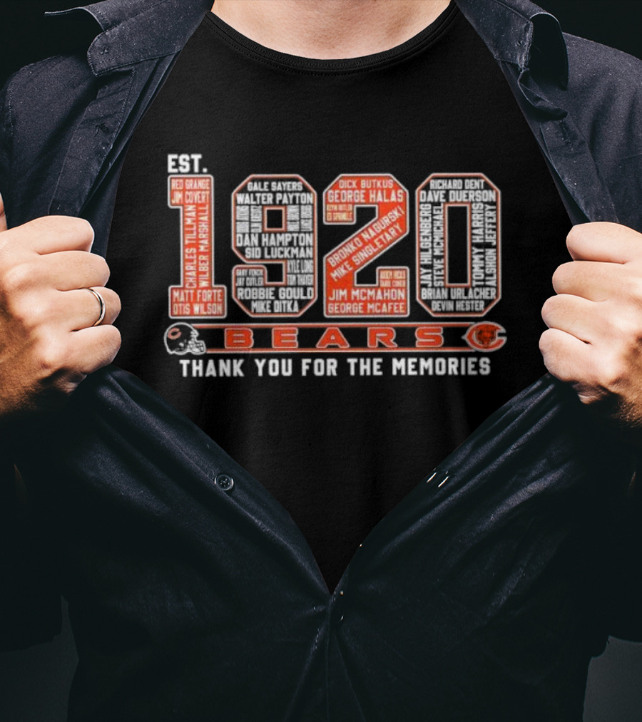 Chicago Bears Est 1920 Thank You For The Memories NFL Team Players And Coaches List T-Shirt