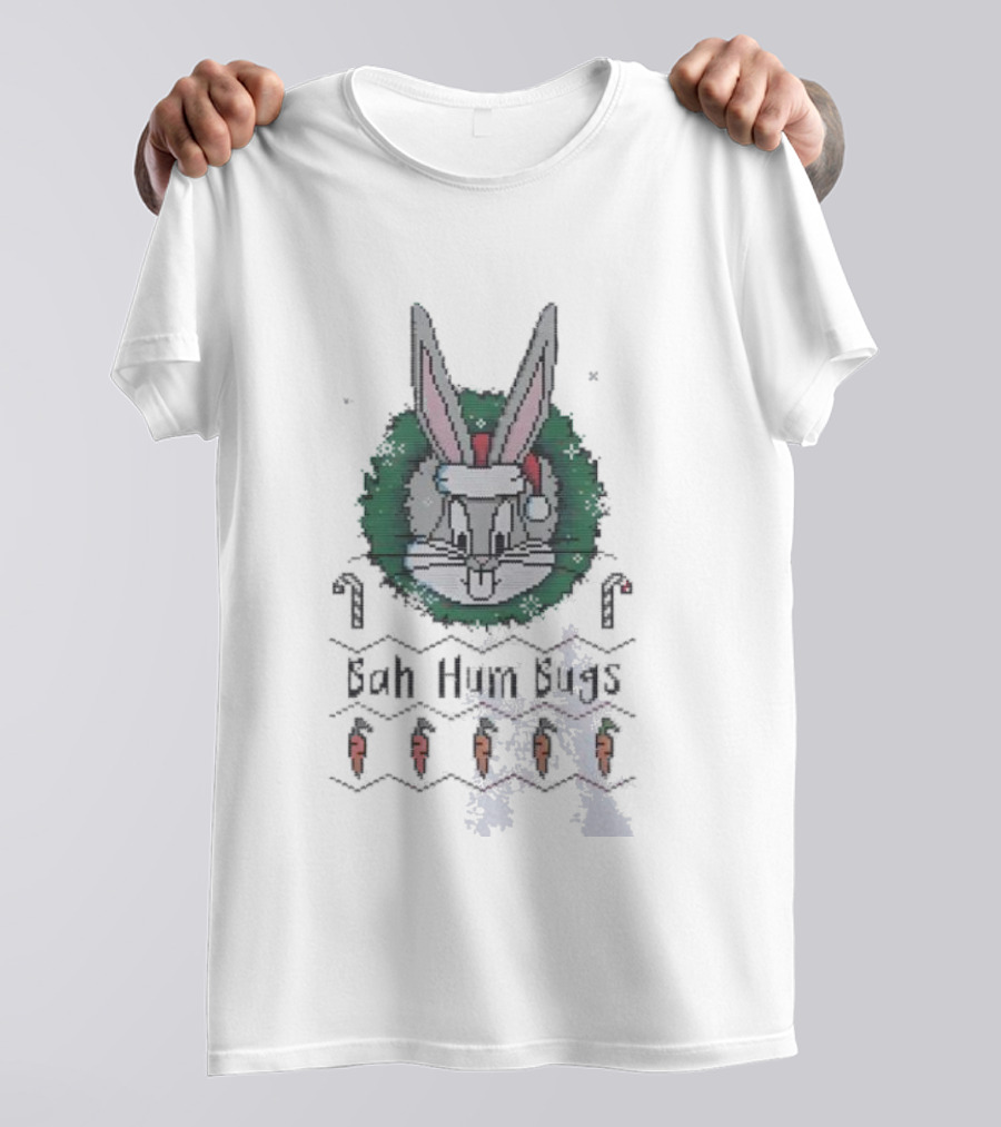 Bah Hum Bugs Christmas Bunny Santa Hat Festive Wreath T-Shirt