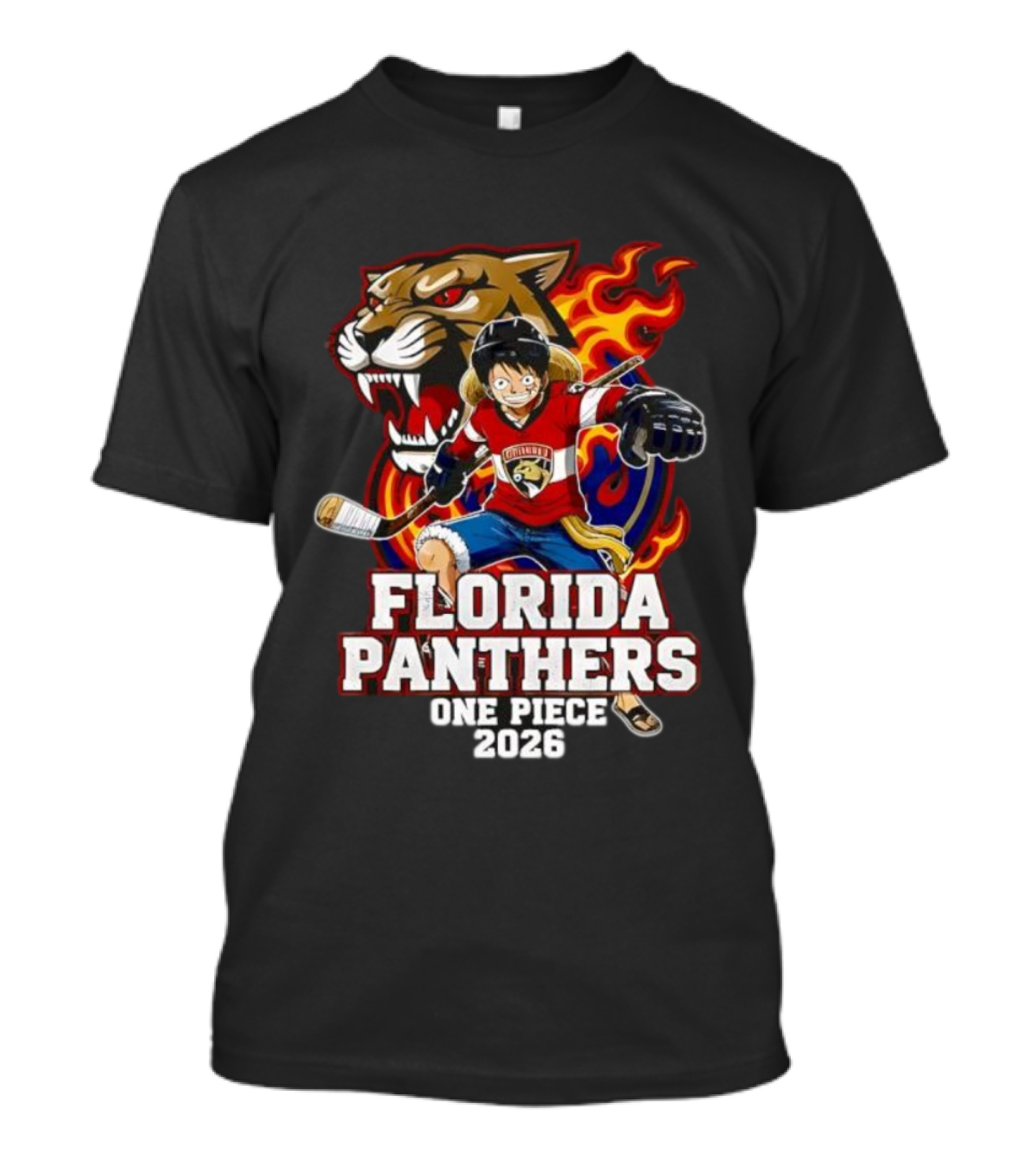 Florida Panthers One Piece Luffy Hockey 2026 Crossover T-Shirt