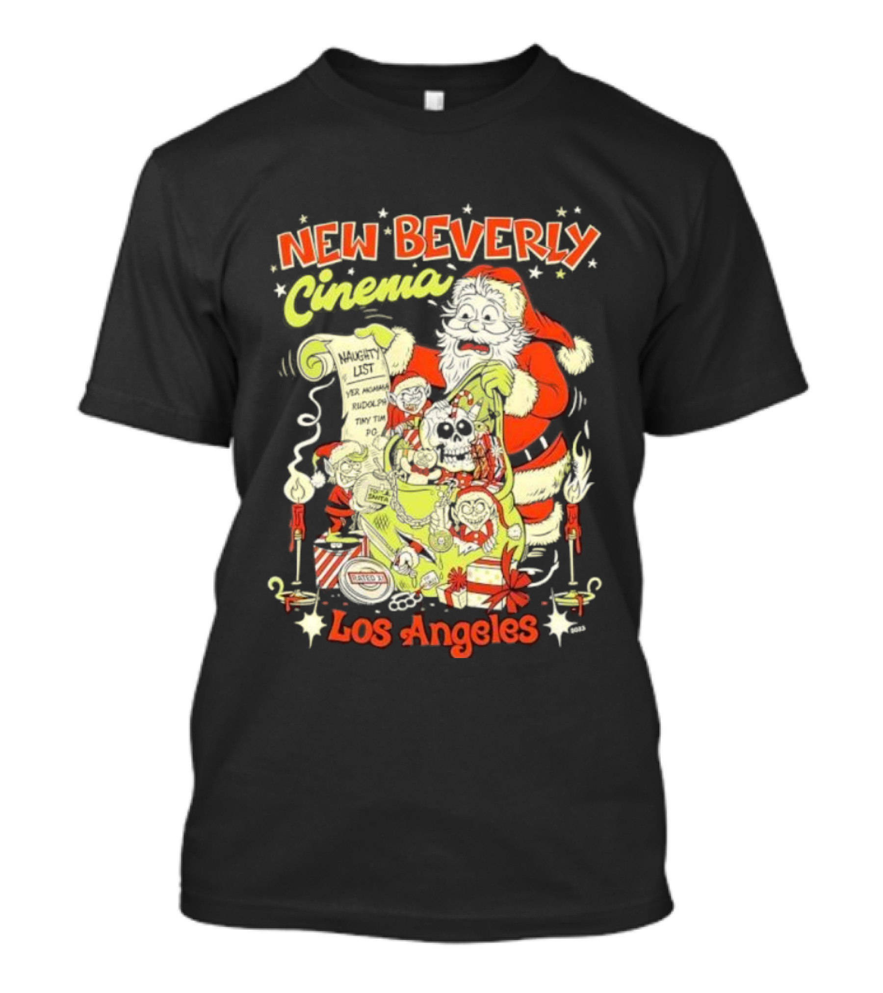 New Beverly Cinema Los Angeles Christmas Santa With Gifts T-Shirt