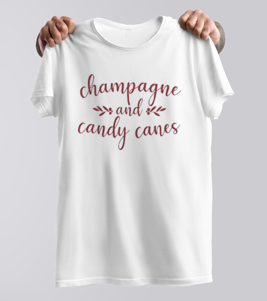 Champagne And Candy Canes Christmas Red Festive Typography T-Shirt