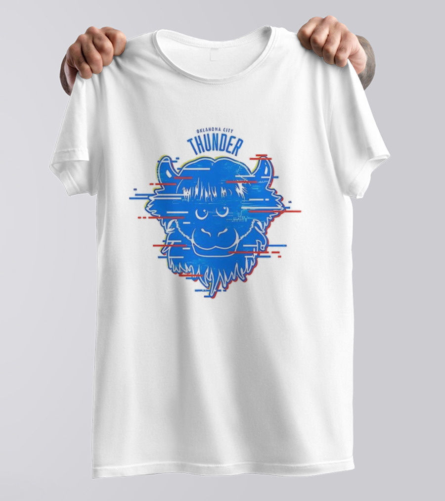 OKC Thunder Rumble Glitch Blue Buffalo Graphic T-Shirt