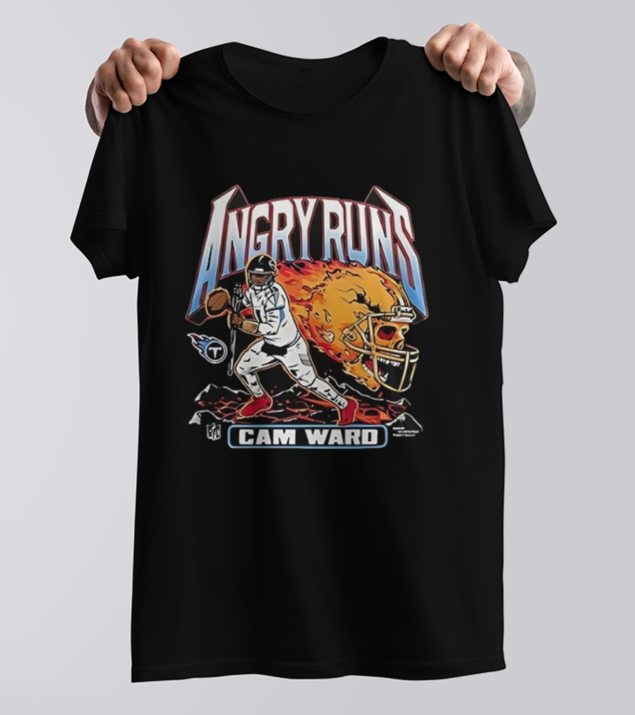 Angry Runs Cam Ward Tennessee Titans NFL Helmet Fireball T-Shirt