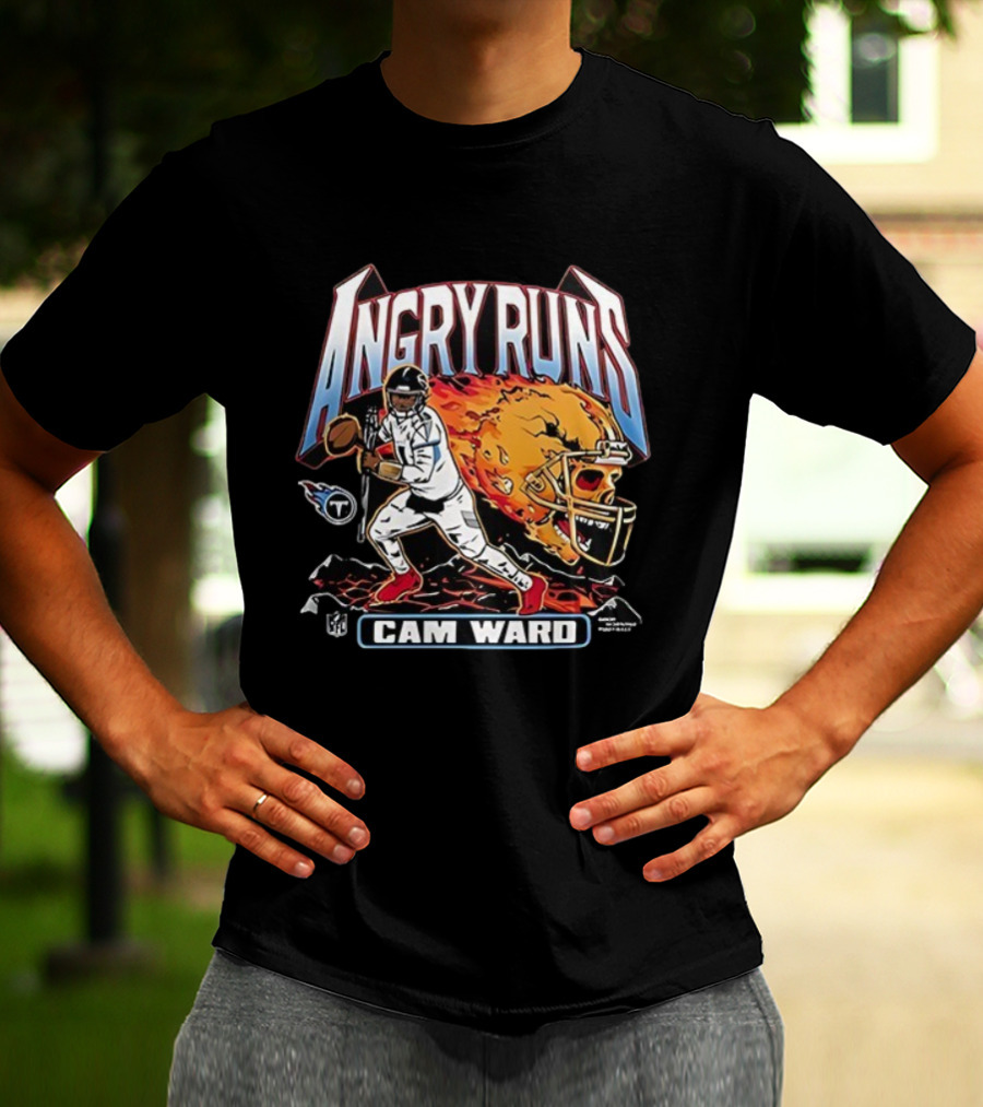 Angry Runs Cam Ward Tennessee Titans NFL Helmet Fireball T-Shirt