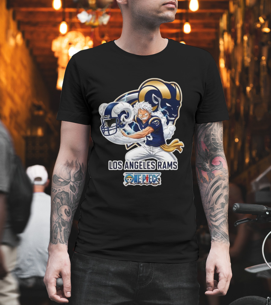 Los Angeles Rams One Piece Luffy Crossover 2026 Collaboration T-Shirt