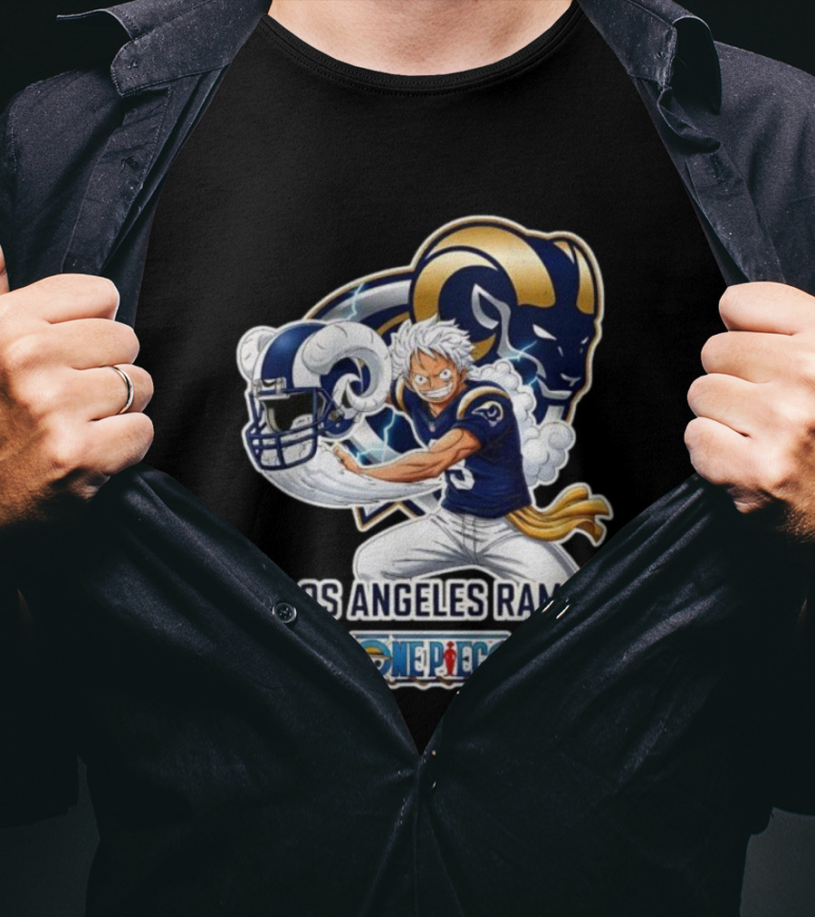 Los Angeles Rams One Piece Luffy Crossover 2026 Collaboration T-Shirt