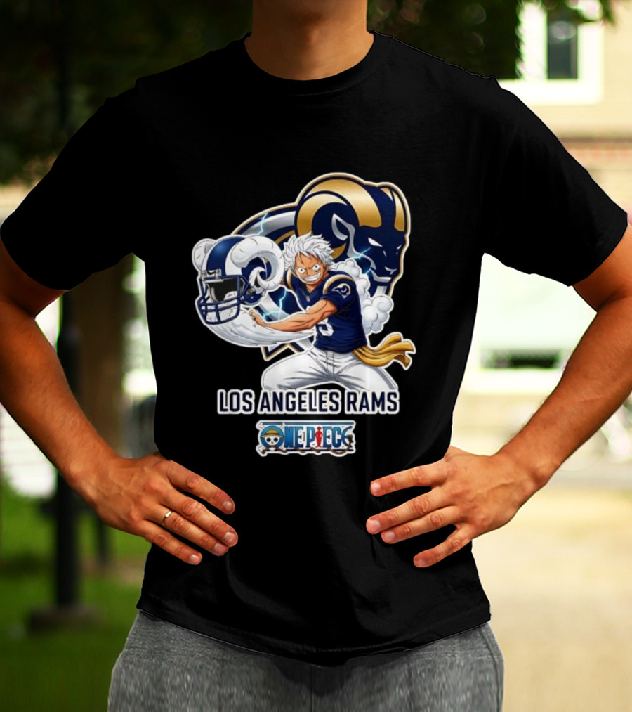 Los Angeles Rams One Piece Luffy Crossover 2026 Collaboration T-Shirt