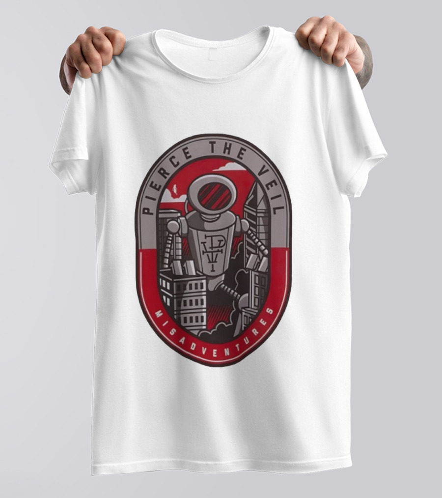 Pierce The Veil Misadventures Robot Cityscape Emblem T-Shirt
