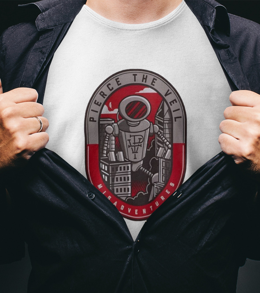 Pierce The Veil Misadventures Robot Cityscape Emblem T-Shirt