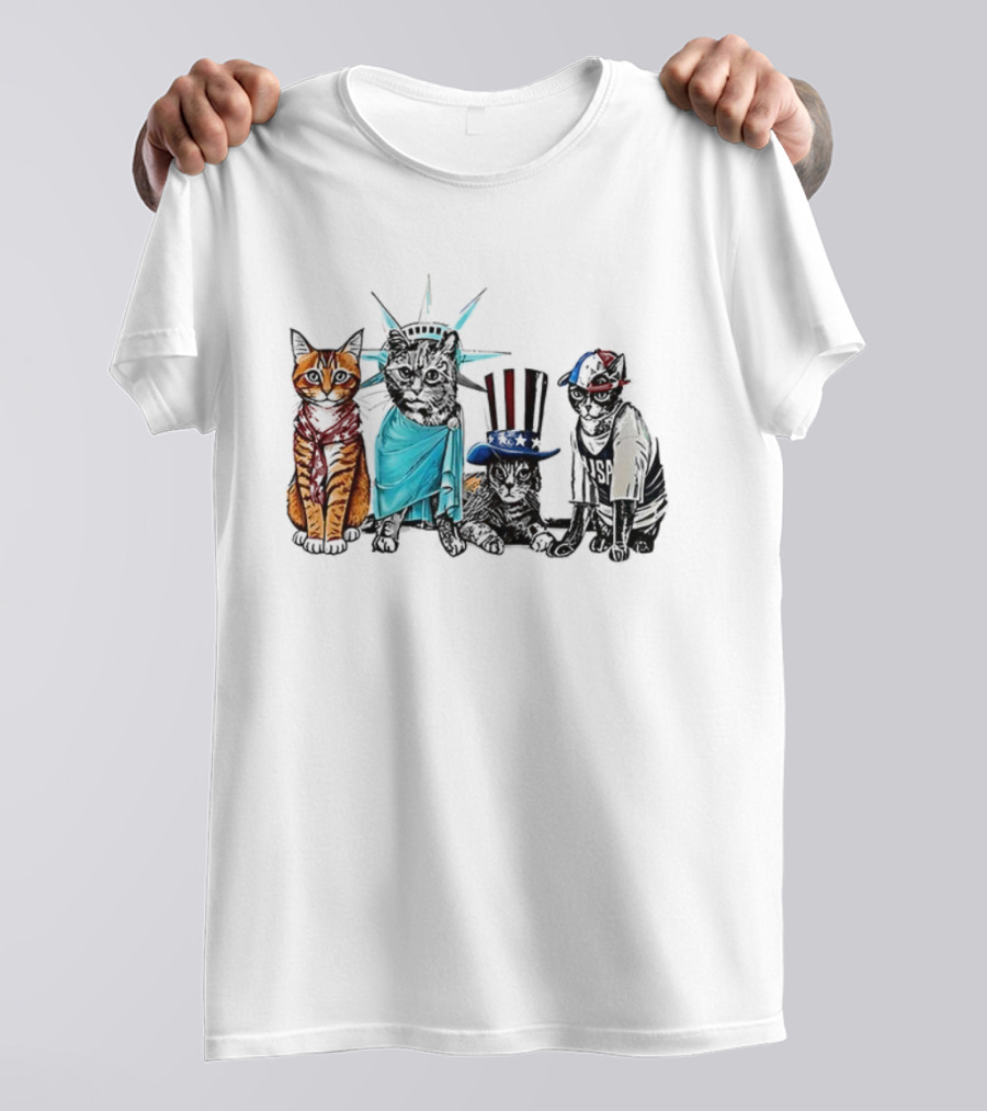 Josh O’Connor Patriotic USA Cats Statue Liberty Uncle Sam Costume T-Shirt