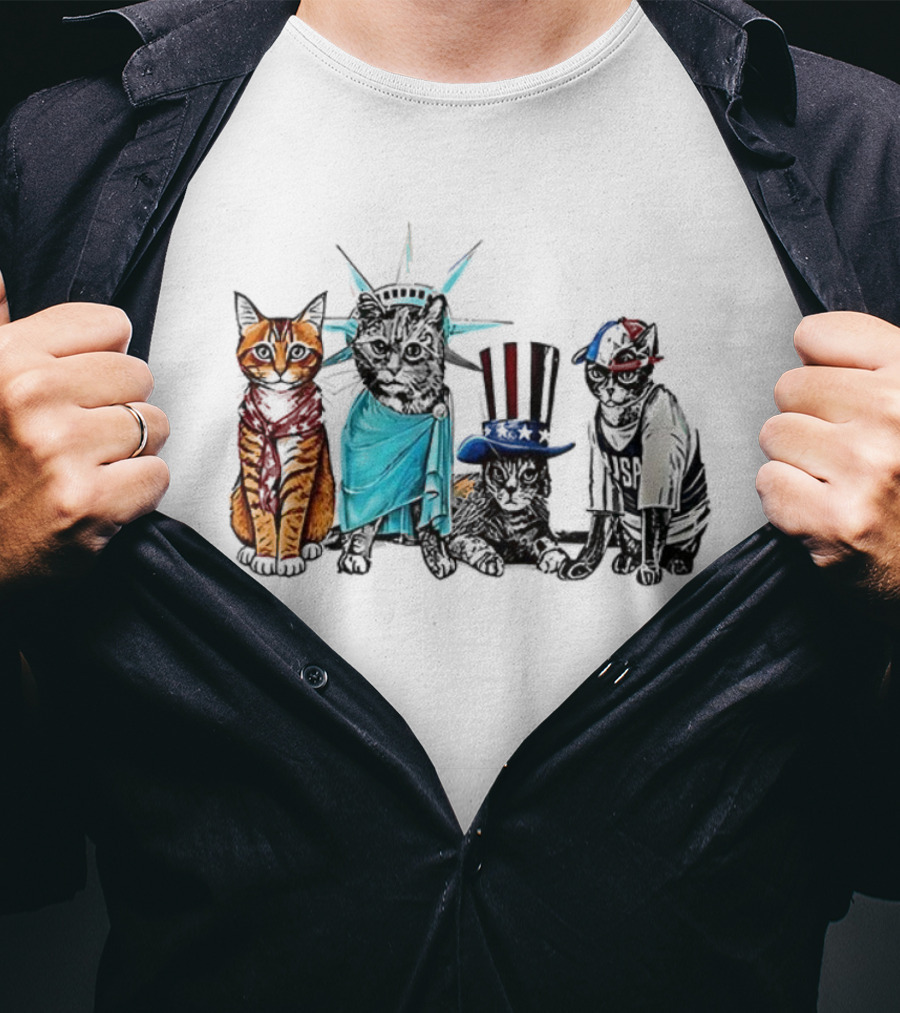 Josh O’Connor Patriotic USA Cats Statue Liberty Uncle Sam Costume T-Shirt
