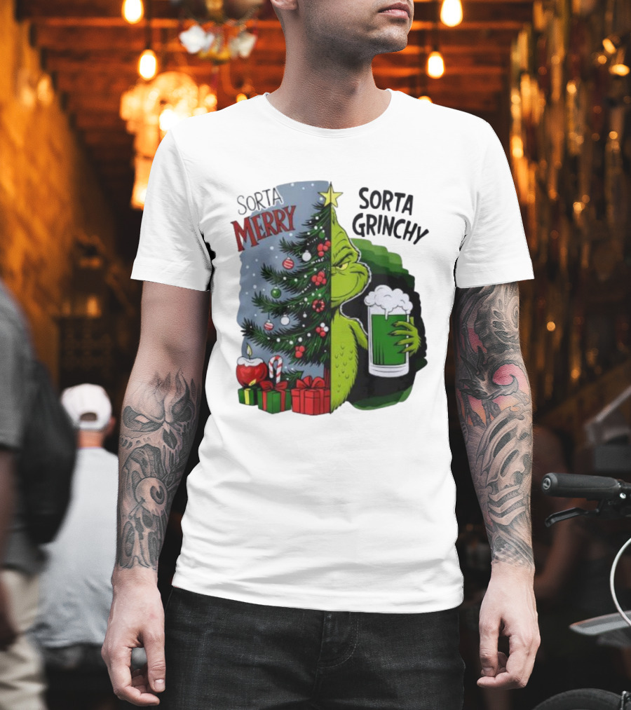 Sorta Merry Sorta Grinchy Christmas Tree Grinch Holiday T-Shirt