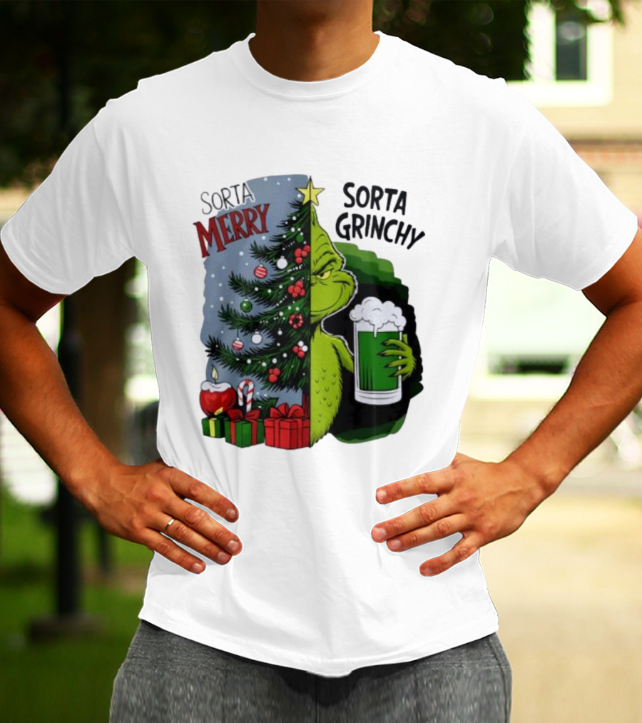 Sorta Merry Sorta Grinchy Christmas Tree Grinch Holiday T-Shirt