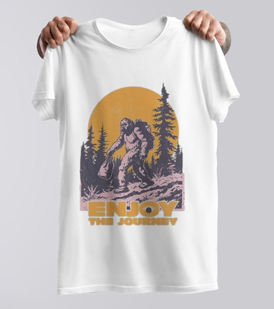 Blurry Creatures Bigfoot Enjoy The Journey Forest Scene T-Shirt