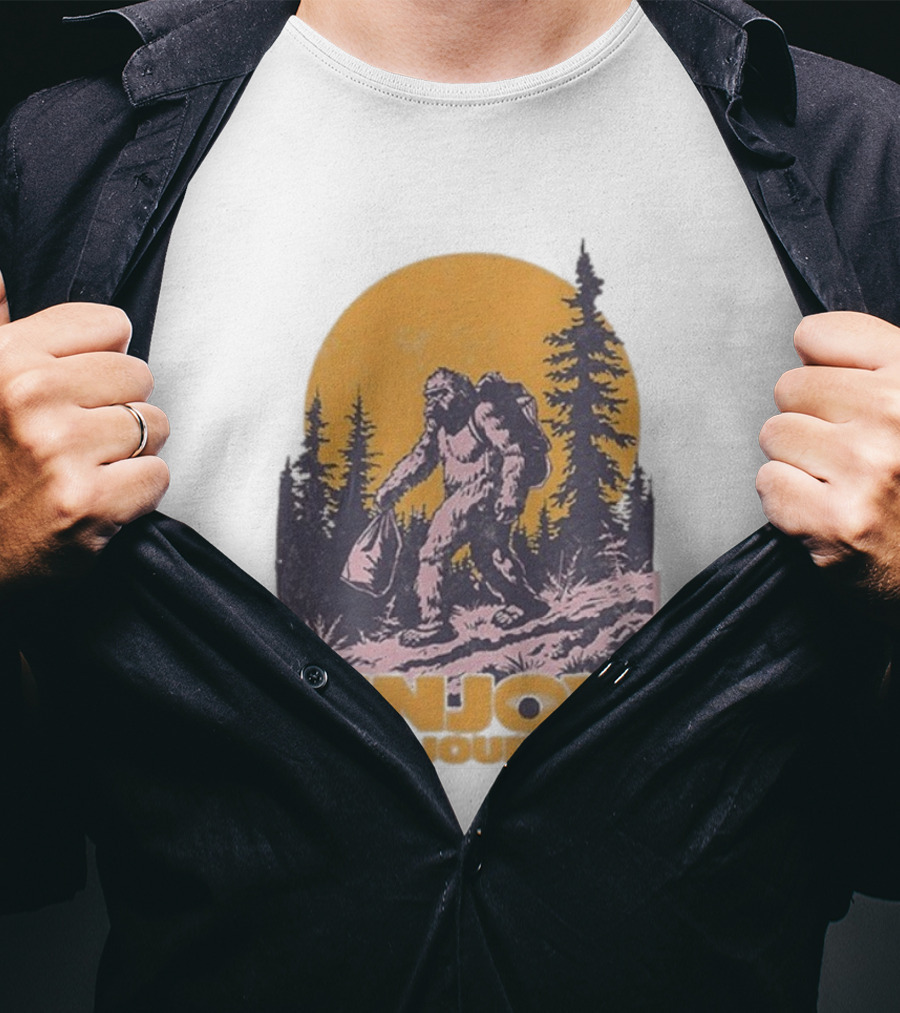 Blurry Creatures Bigfoot Enjoy The Journey Forest Scene T-Shirt