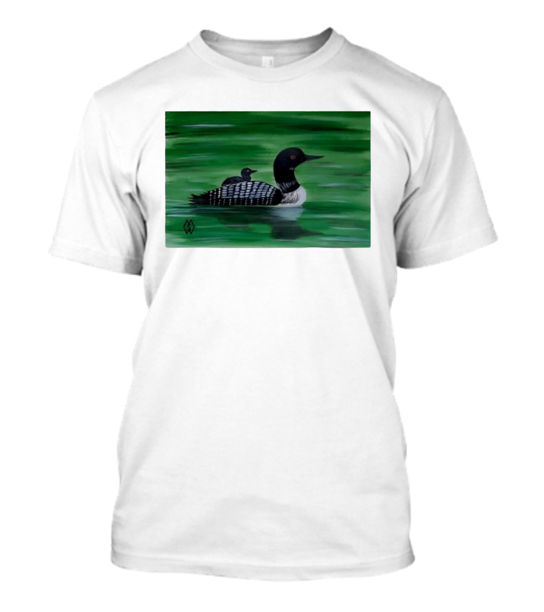 Common Loon With Baby On Back In Tranquil Green Waters T-Shirt