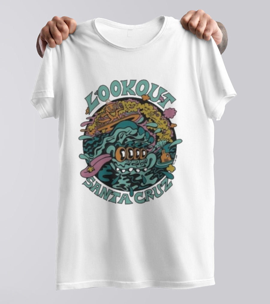 Lookout Santa Cruz Killer Acid Surfing Waves Psychedelic Art T-Shirt