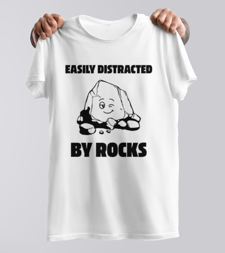 Easily Distracted By Rocks Fun Cartoon Winking Rock Design T-Shirt
