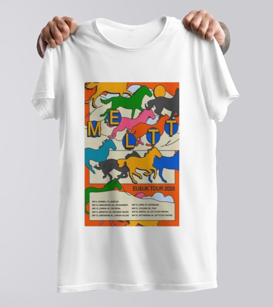 Meltt EU UK Tour 2026 Colorful Running Horses With Dates T-Shirt