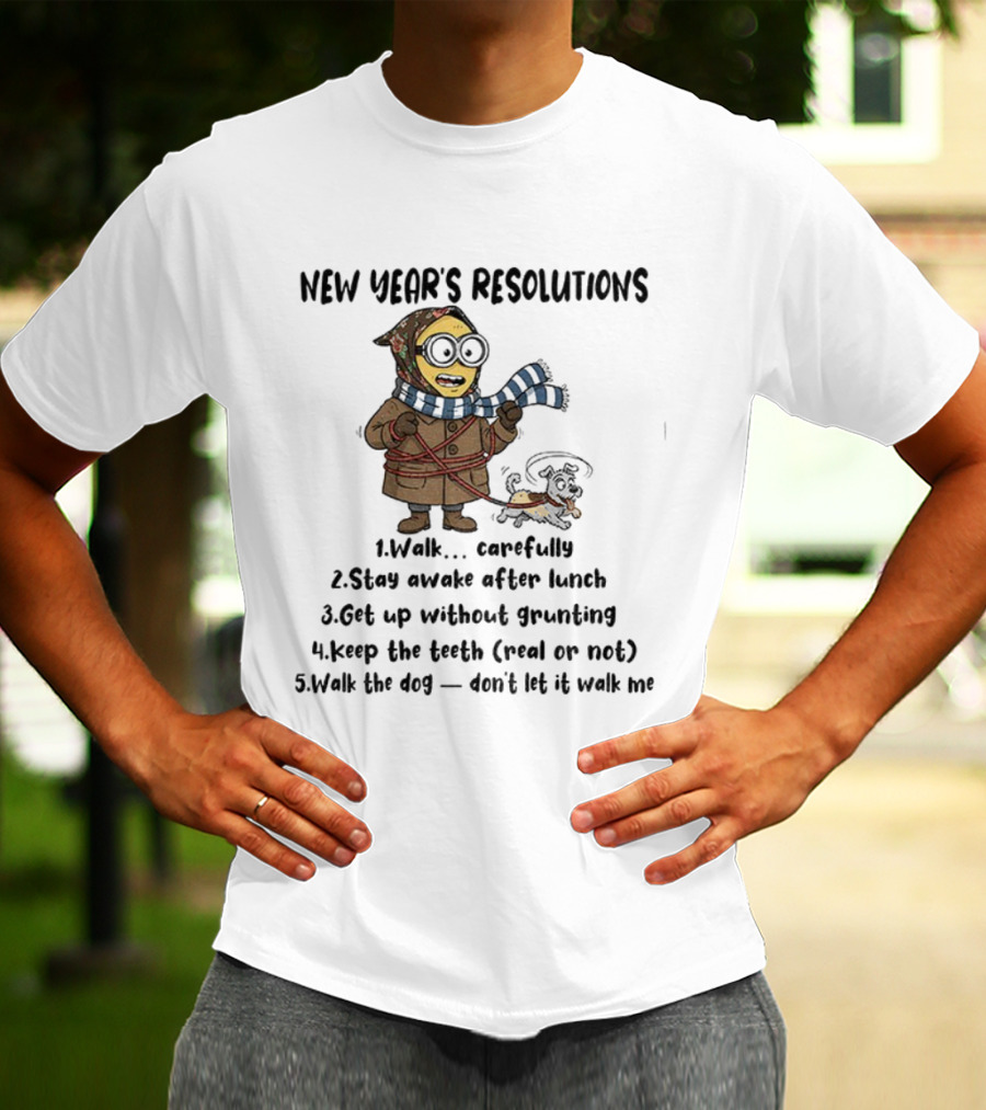 New Year’s Resolutions Walk Carefully Stay Awake After Lunch Get Up Without Grunting Keep The Tooth Walk The Dog T-Shirt