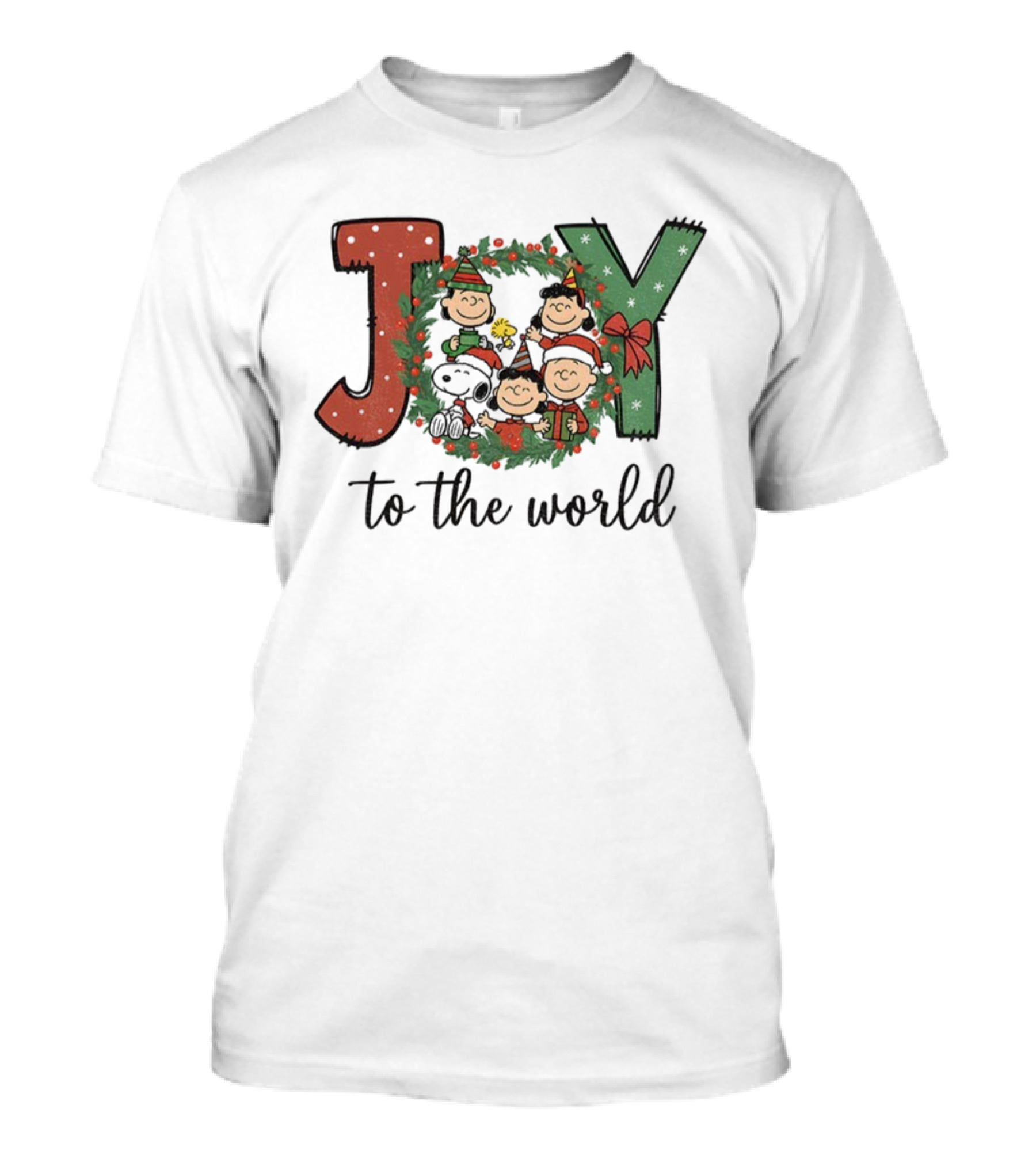 Snoopy Peanuts Joy To The World Christmas Wreath T-Shirt