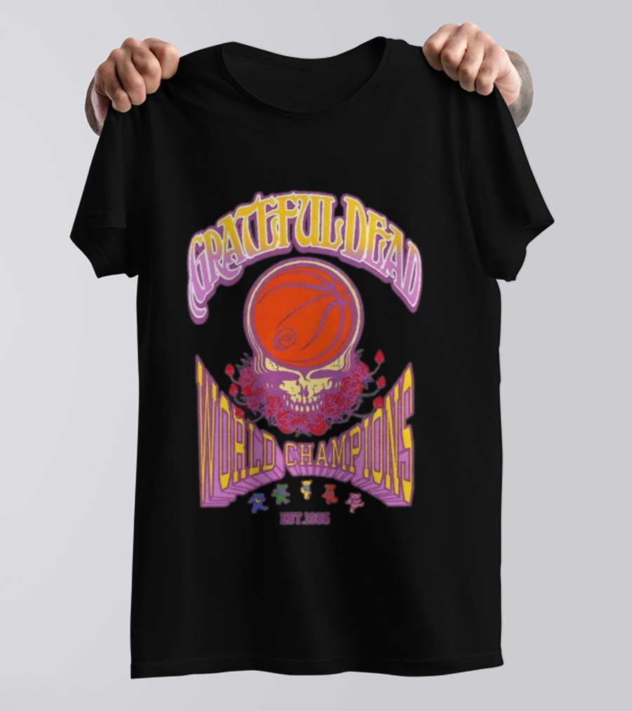 Grateful Dead Basketball Skull Roses World Champions Est 1965 T-Shirt