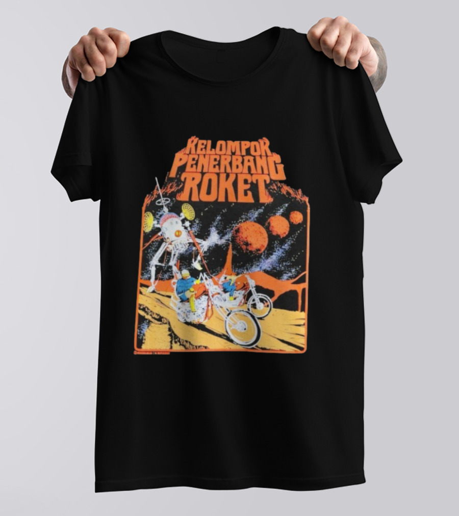 Kelompor Penerbang Roket Astronauts On Motorbikes With Mars And Spacecraft T-Shirt