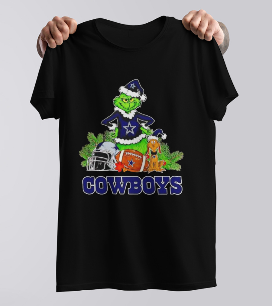 Grinch Max Cowboys Christmas Football Helmet Star Theme T-Shirt
