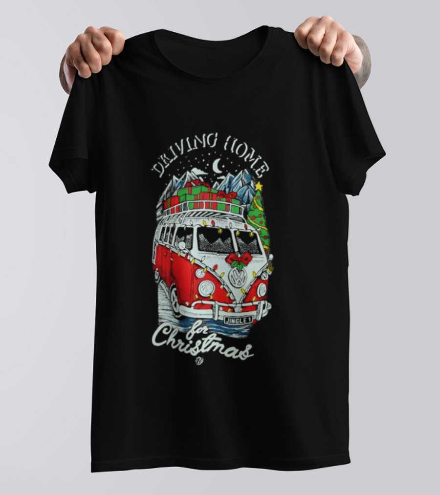 Driving Home For Christmas Van Presents Snowy Mountain Scene T-Shirt