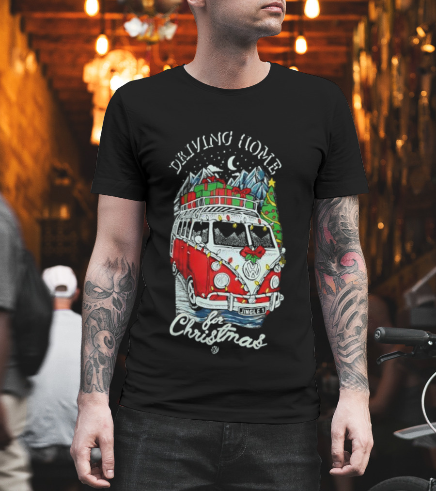 Driving Home For Christmas Van Presents Snowy Mountain Scene T-Shirt