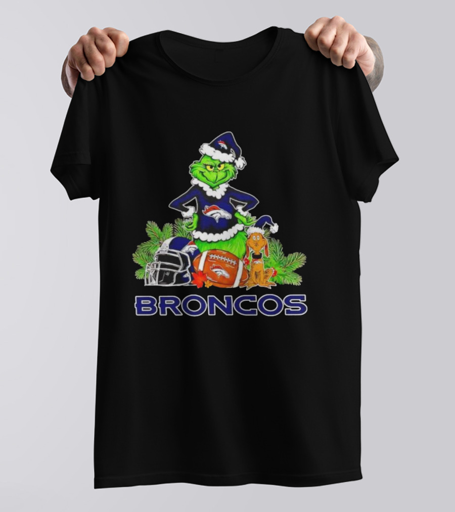 Broncos Christmas Grinch Max Festive Football Helmet Holiday T-Shirt