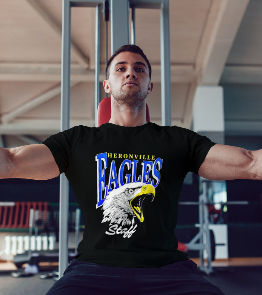 Heronville Eagles Staff Blue Bold Text White Eagle Design T-Shirt