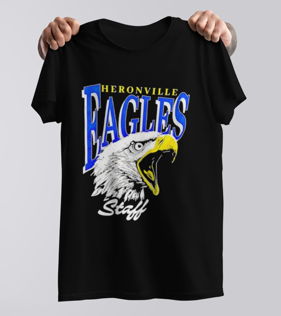 Heronville Eagles Staff Blue Bold Text White Eagle Design T-Shirt
