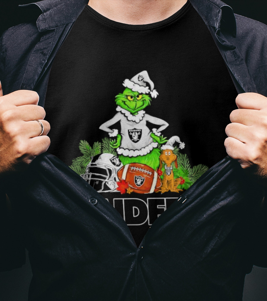 The Grinch Max Las Vegas Raiders Christmas Football Helmet Santa Hat T-Shirt