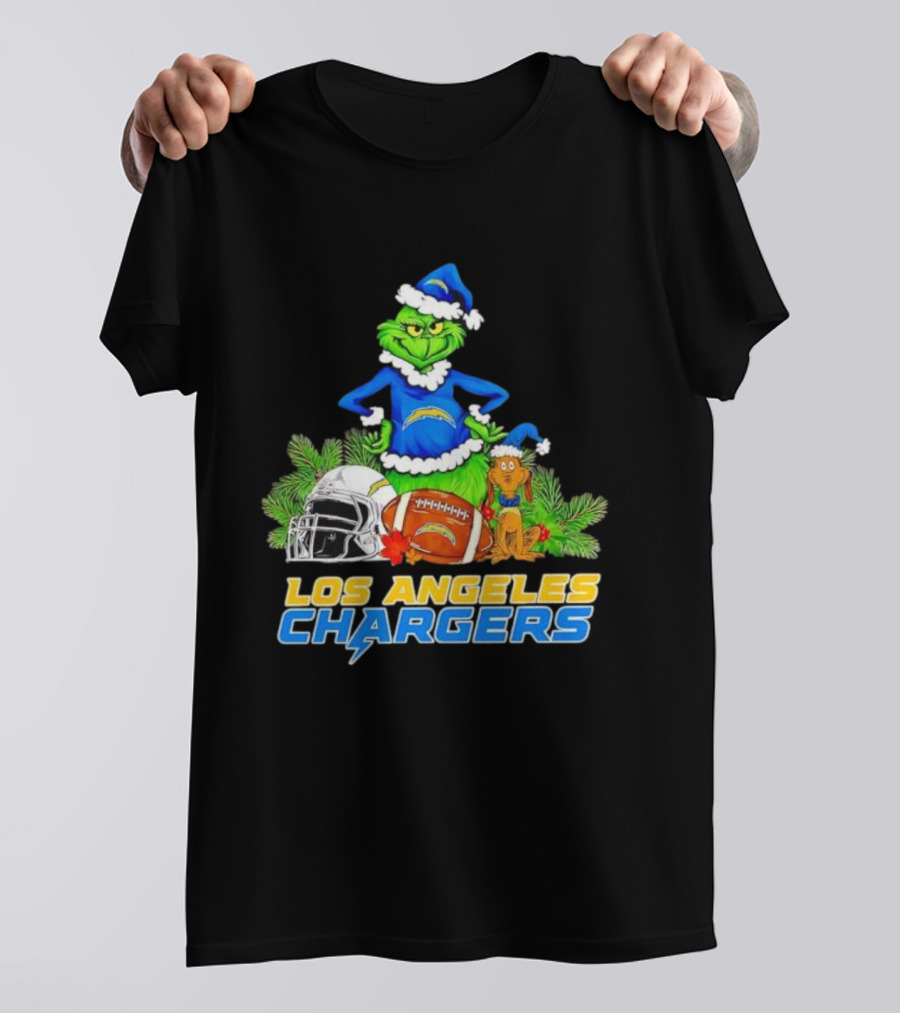 Los Angeles Chargers Christmas Grinch And Max Festive Helmet Football T-Shirt