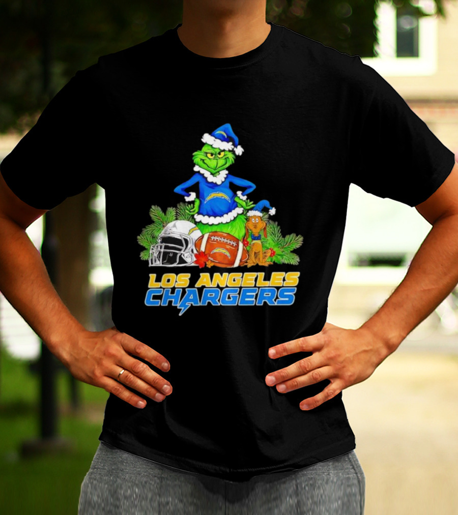 Los Angeles Chargers Christmas Grinch And Max Festive Helmet Football T-Shirt
