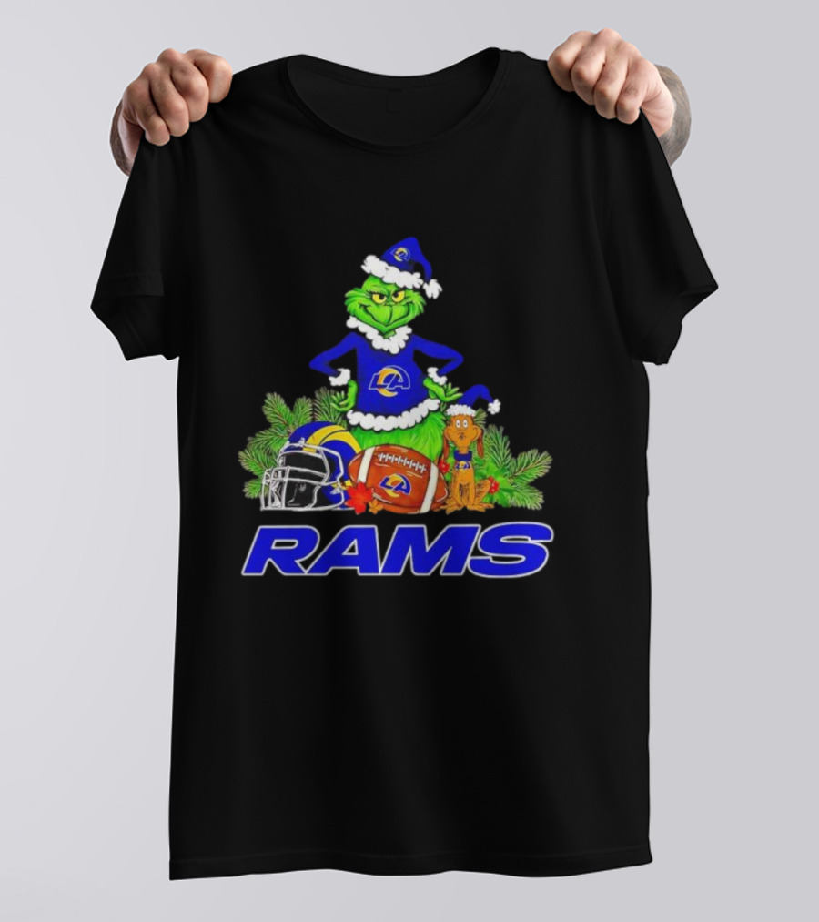 Grinch Max Los Angeles Rams Christmas Football Santa Hat T-Shirt