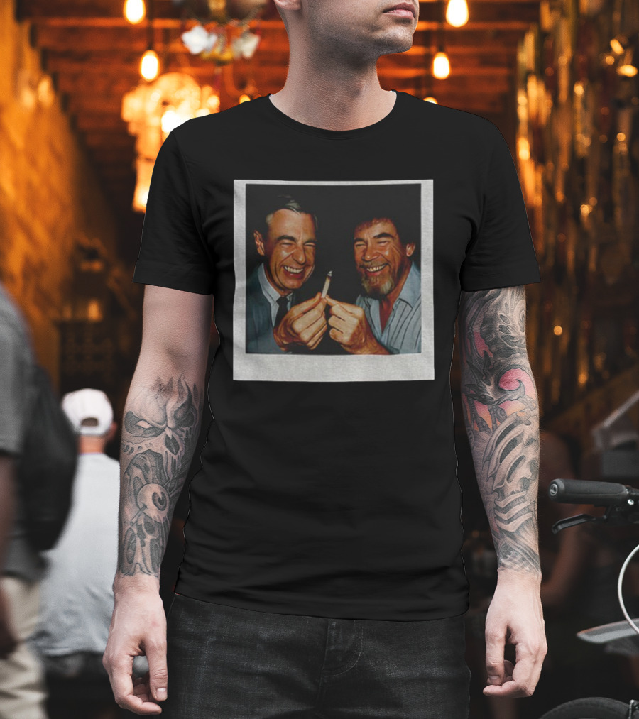 Bob Ross Mr. Rogers Smiling Together With Cigarette T-Shirt