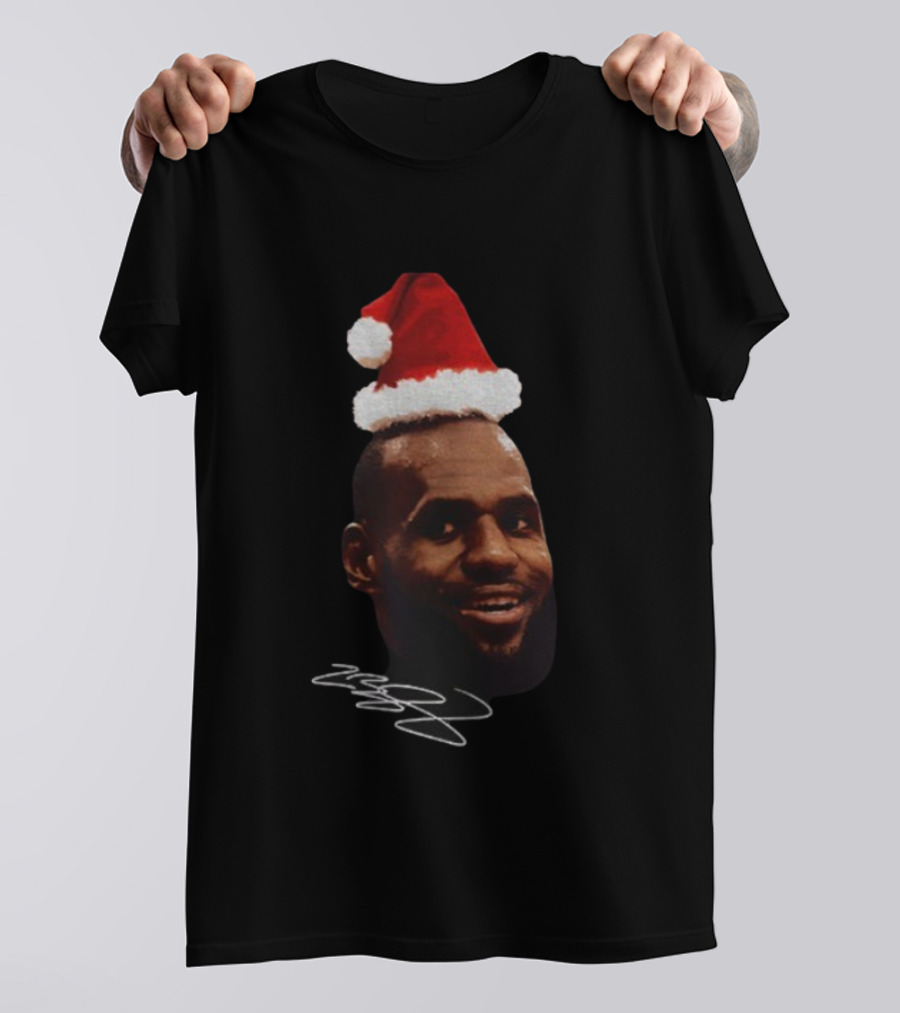Lebron James Santa Hat Christmas Signature T-Shirt
