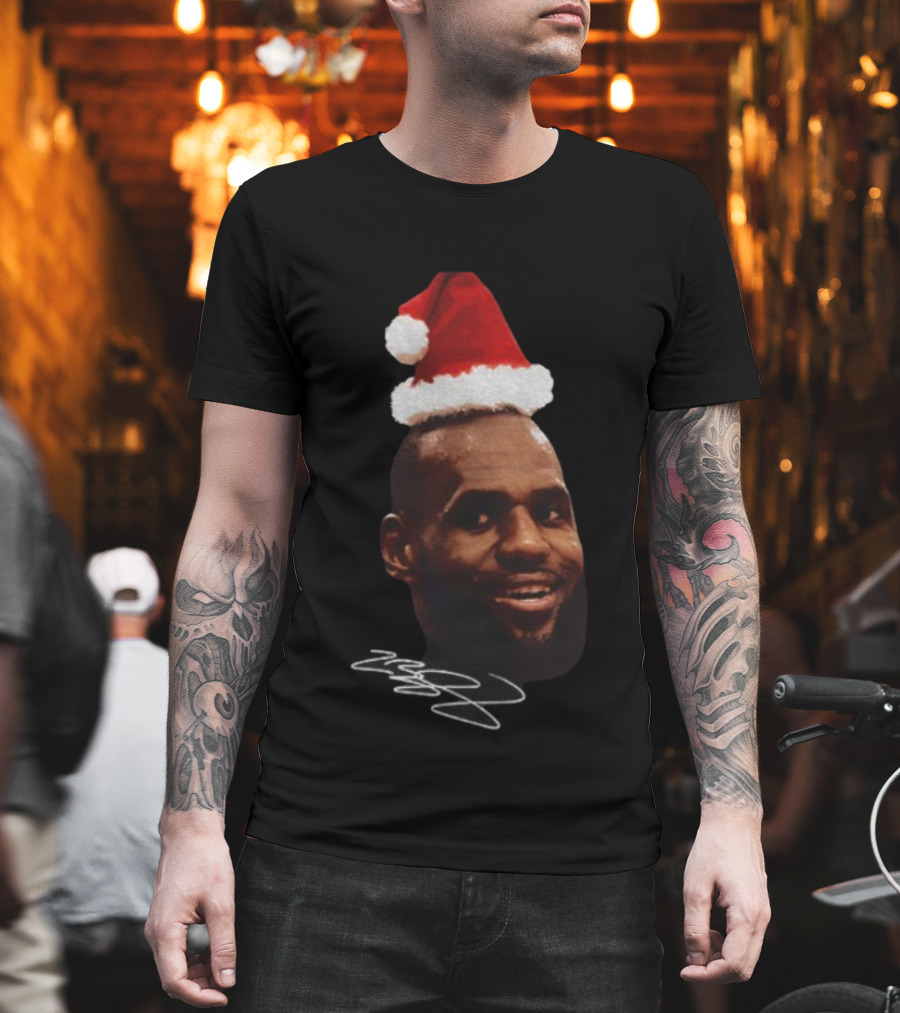 Lebron James Santa Hat Christmas Signature T-Shirt