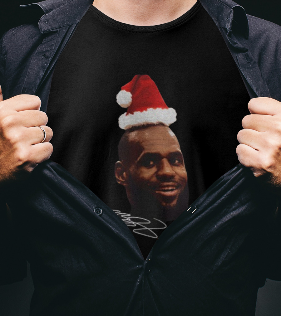Lebron James Santa Hat Christmas Signature T-Shirt