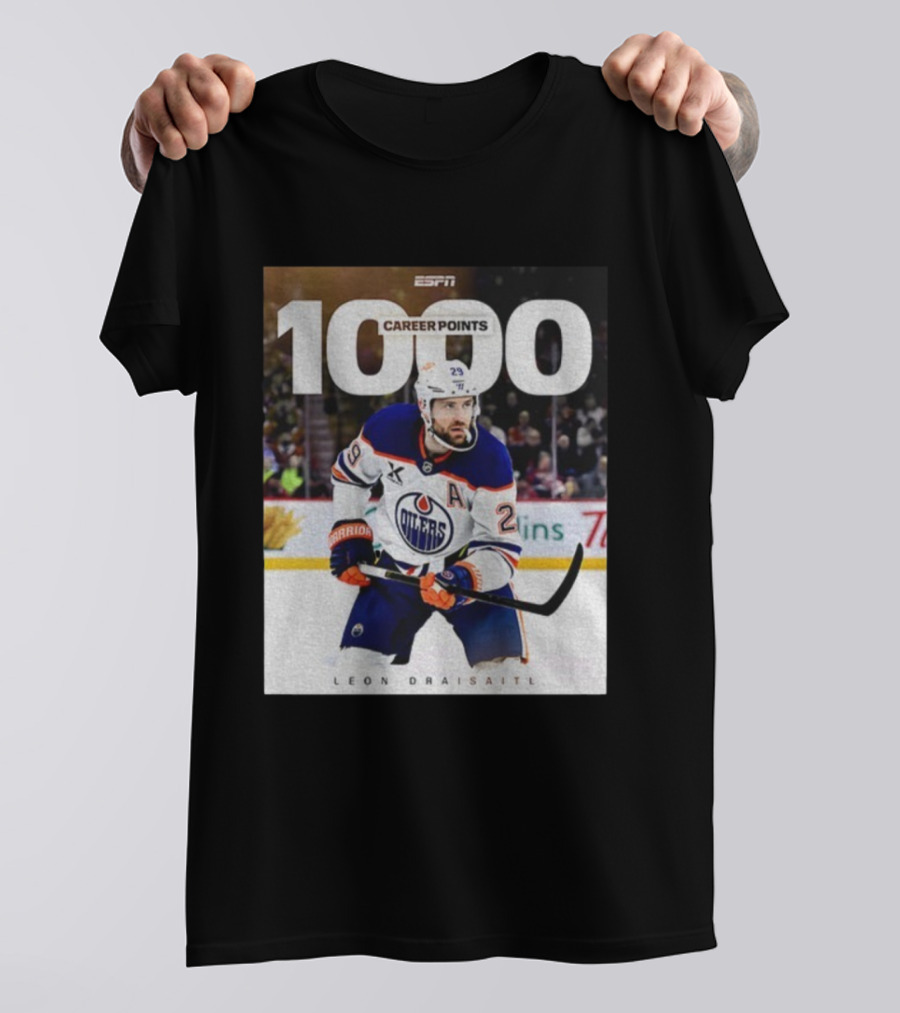 ESPN Leon Draisaitl Career Points 1000 Milestone Edmonton Oilers T-Shirt