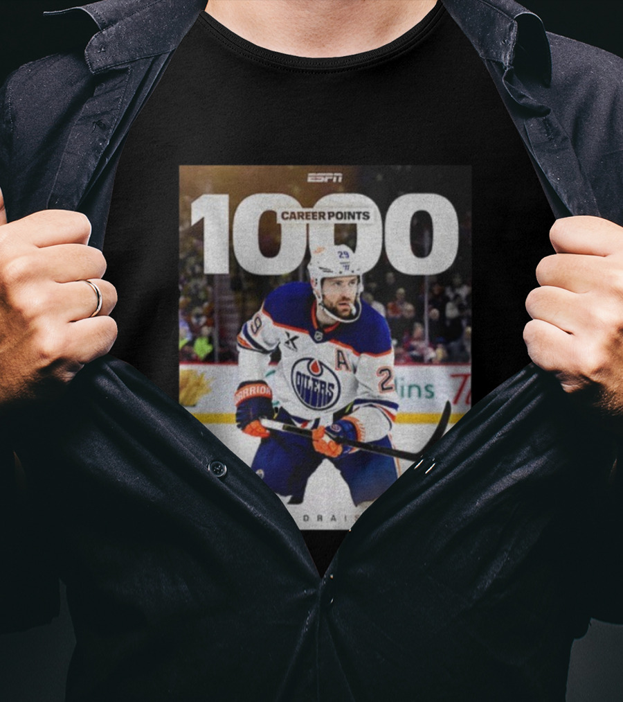 ESPN Leon Draisaitl Career Points 1000 Milestone Edmonton Oilers T-Shirt