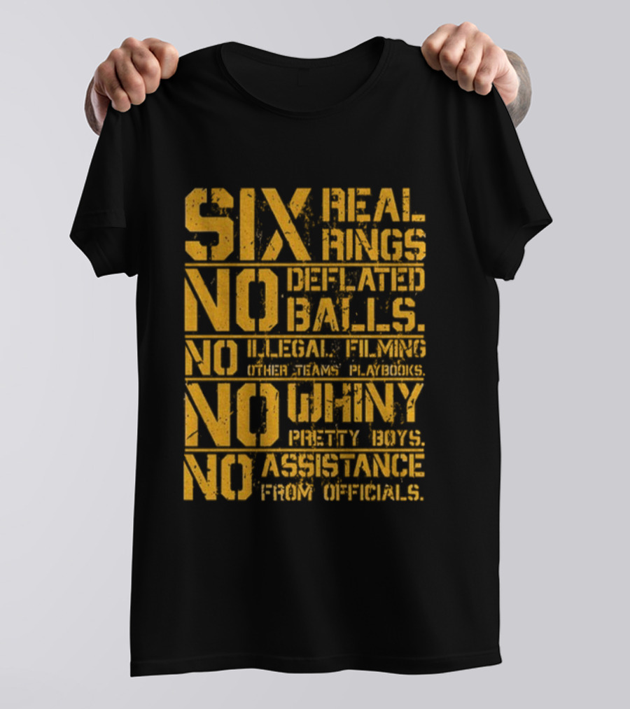 Pittsburgh Steelers Six Real Rings No Deflated Balls No Illegal Filming No Shinny Mystery Substances T-Shirt