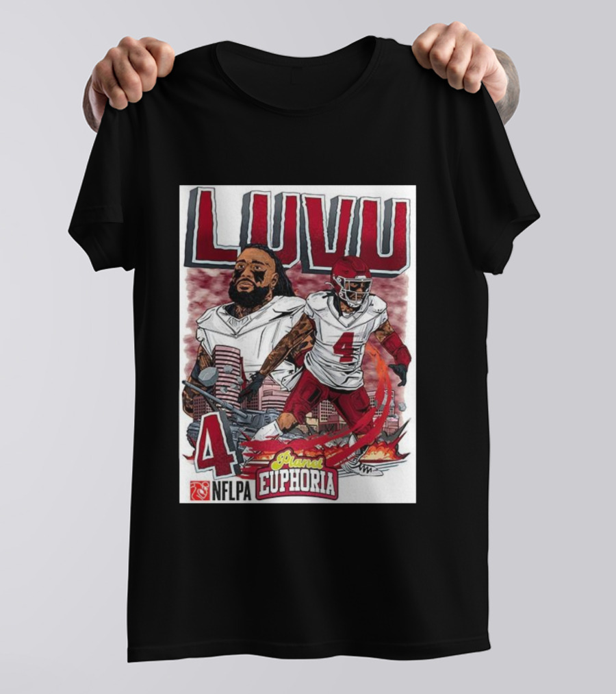 Luvu Player Number 4 NFLPA Euphoria Planet Football Cartoon T-Shirt