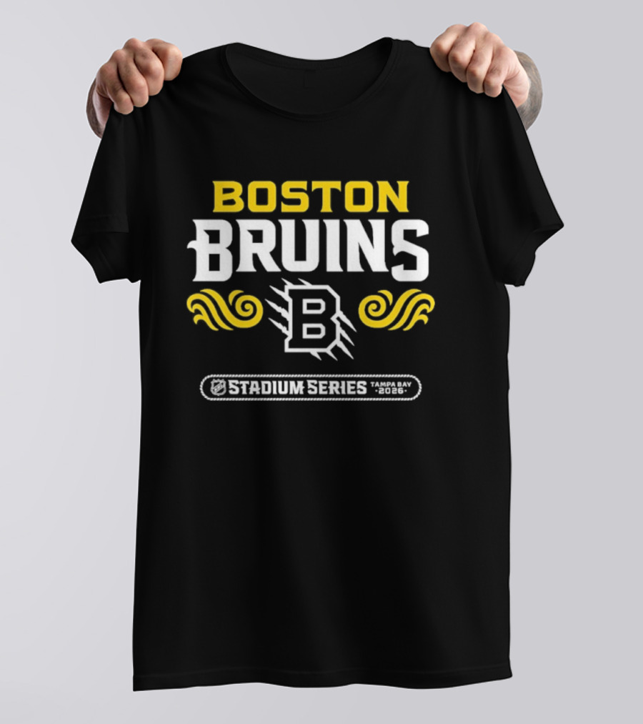 Boston Bruins Stadium Series 2026 B Emblem Yellow White Design T-Shirt