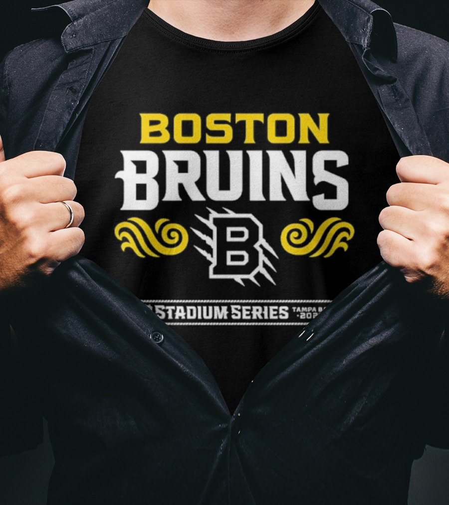 Boston Bruins Stadium Series 2026 B Emblem Yellow White Design T-Shirt