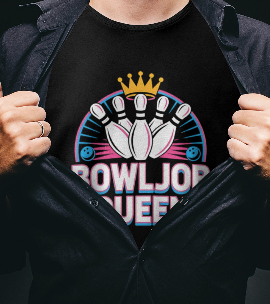 Bowljob Queen Crown Bowling Pins Starburst T-Shirt