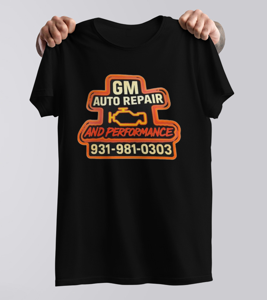 GM Auto Repair And Performance 931-981-0303 Engine Outline T-Shirt