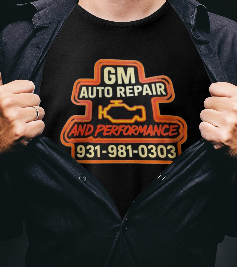 GM Auto Repair And Performance 931-981-0303 Engine Outline T-Shirt